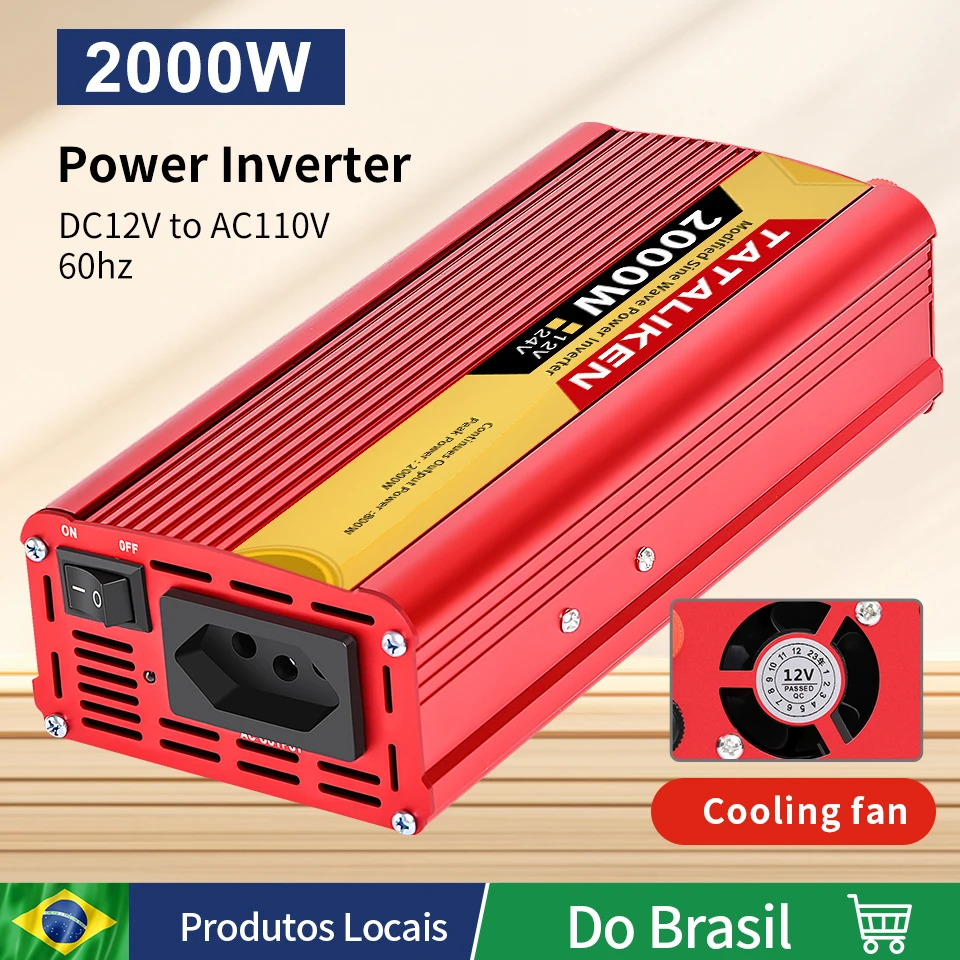 2000W Car Power Inverter 12V DC to 110V/220V 60HZAC Converter with Dual USB Quick Car Charger Adapter(Red)