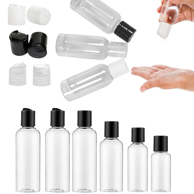 100Pcs 30ml-100ml Empty Plastic Bottles with Clear/White/Black Disc Top Caps Portable Travel Containers For Shampoo Lotion Cream