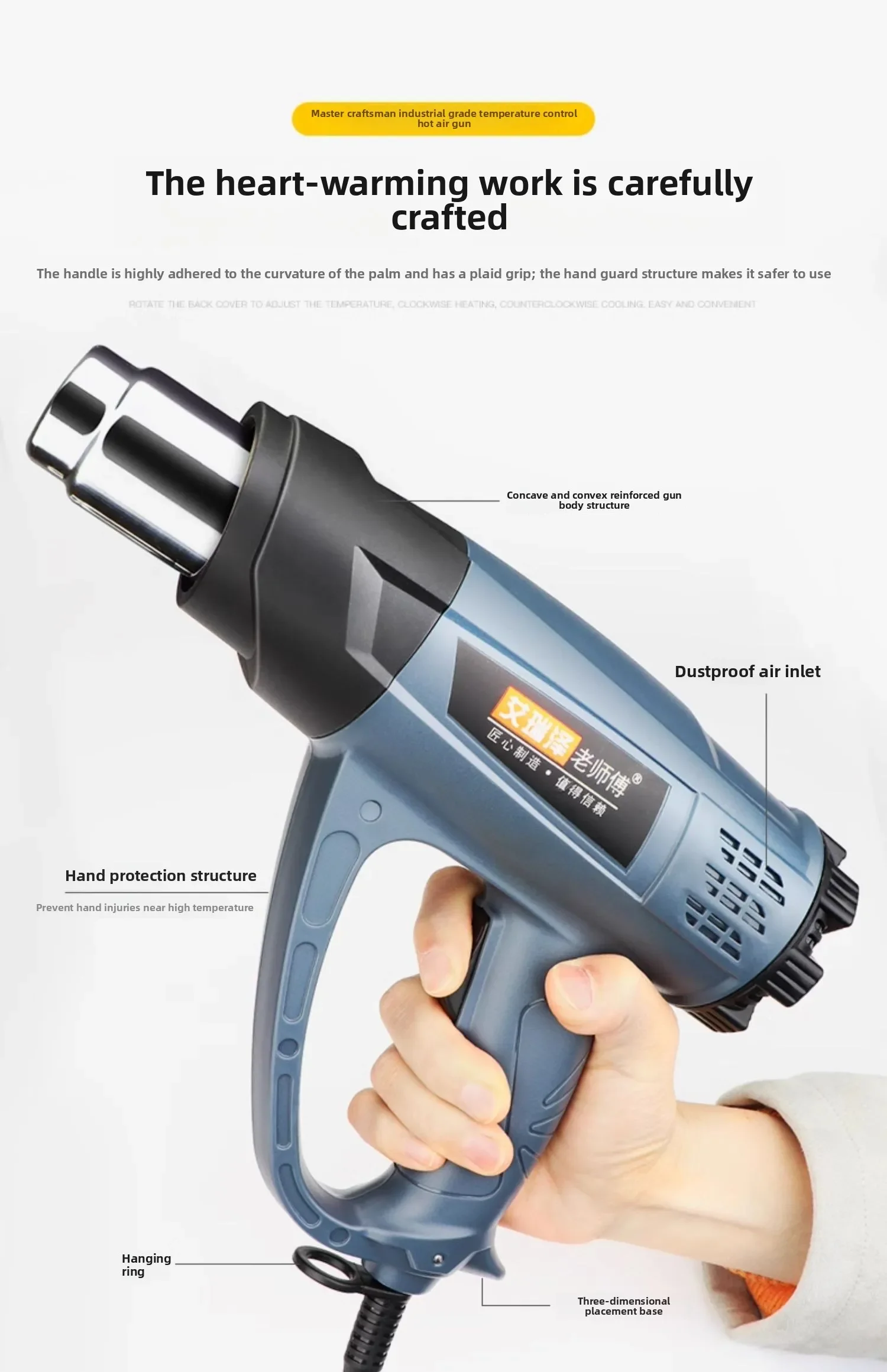 220V Adjustable Temperature Digital Hot Air Gun for Car Wrapping Industrial Plastic Shrink Film Welding Heat Tool ADD