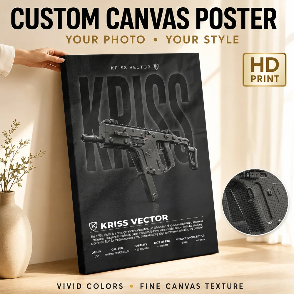 Kriss Vector Submachine Gun Promotional Canvas Print Poster Personalized Photo Blueprint Aesthetic Canvas Wall Art Study Decor