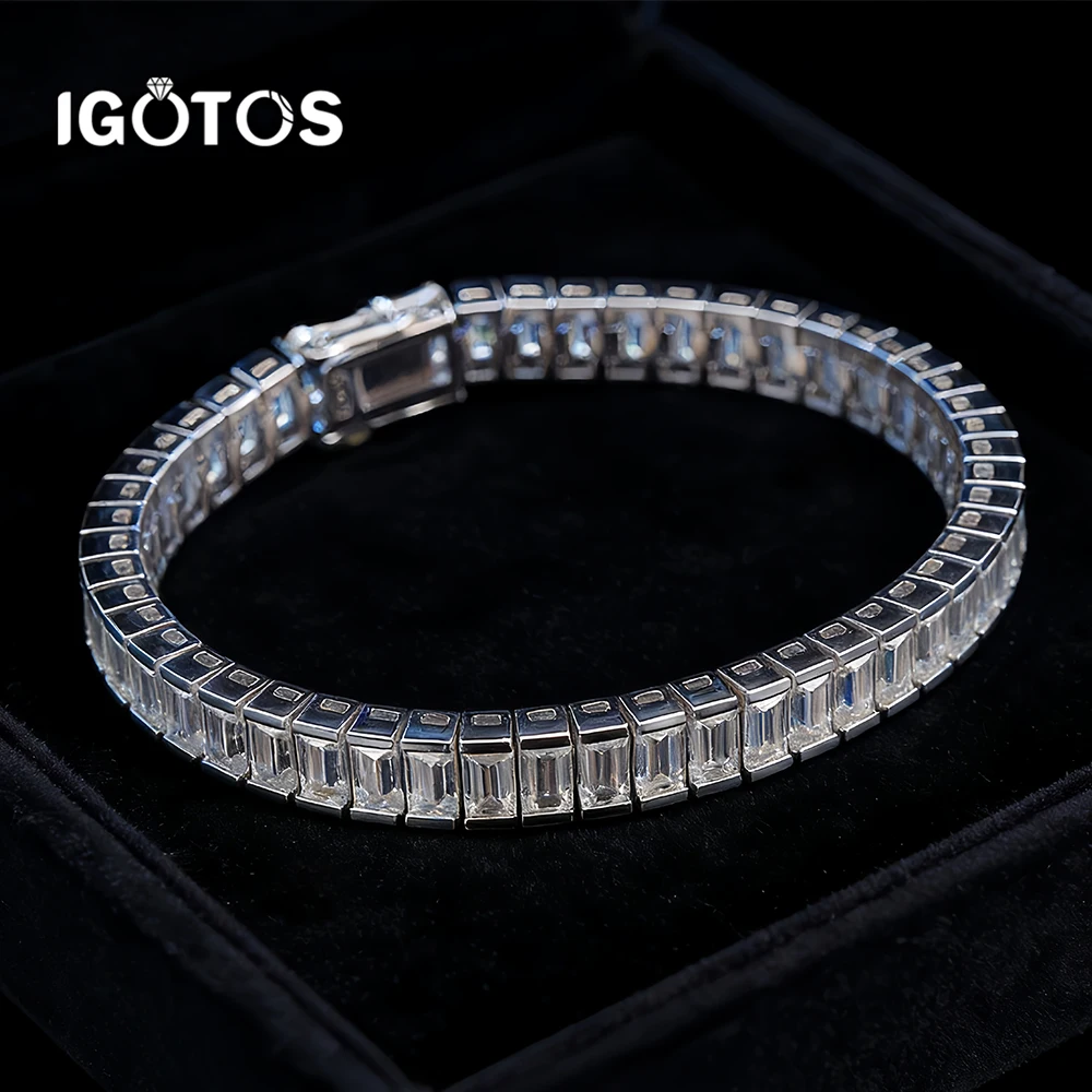 

Мужской теннисный браслет с муассанитами изумрудной огранки 3*5 мм, серебро 925 пробы, в стиле хип-хоп, модные роскошные ювелирные изделия, женский браслет