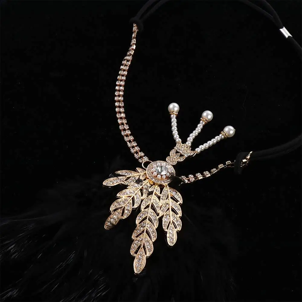 Fascia per capelli con catena per performance sul palco Copricapo di piume Accessori per capelli per feste in maschera Fascia per capelli in stile coreano Fascia per capelli con paillettes