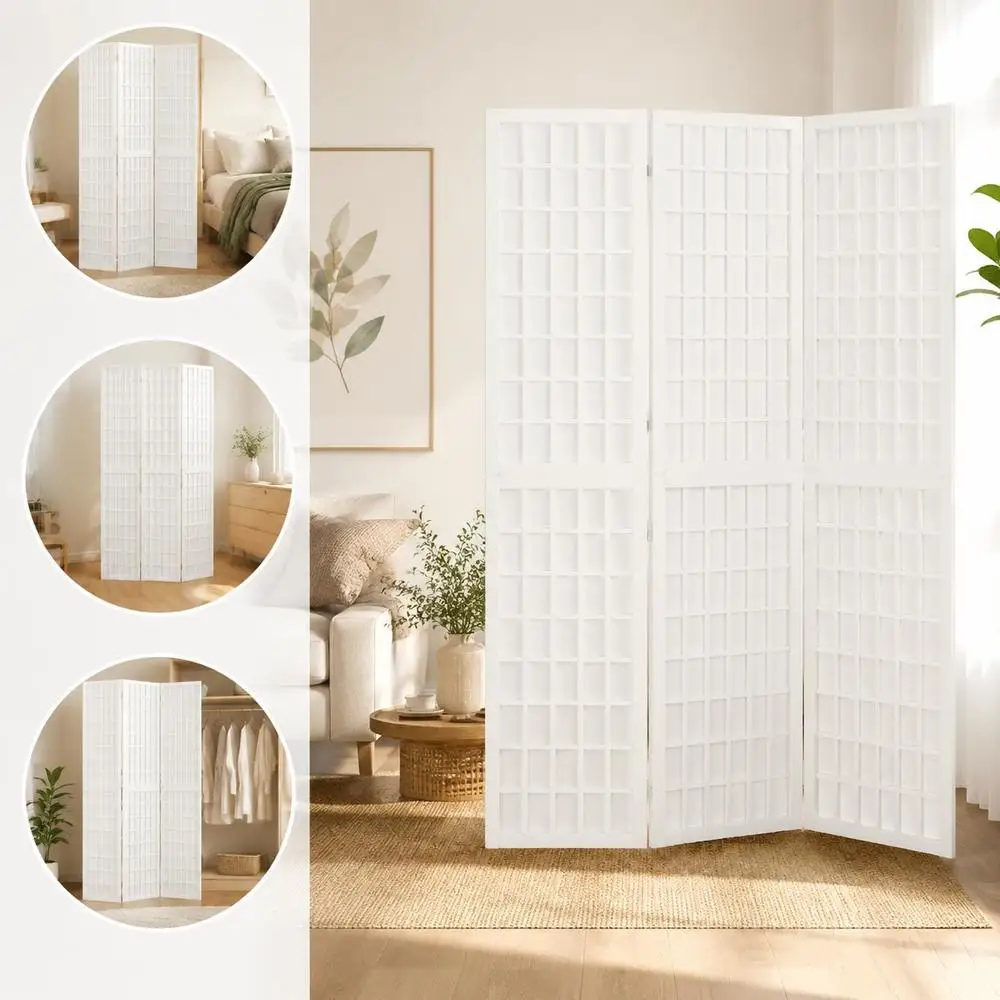 3 pièces. Paravent pliable de style japonais 120x170 cm blanc