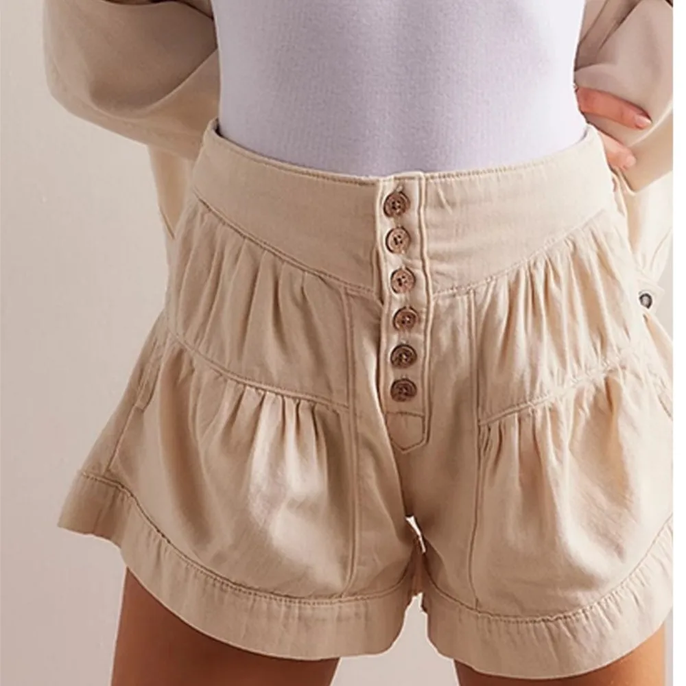 الصيف النساء الجينز أنيقة غسلها الدنيم السراويل عالية الخصر فضفاض الكشكشة التنقل بلون ألف خط زر الديكور كل مباراة