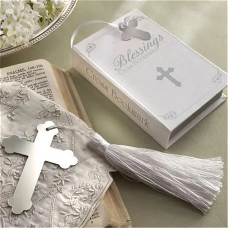 Boxed Blessings Silver Bible Cross Bookmark, Bridal Party Favor, Baby Shower Souvenirs, Wedding Favors and Gifts for Guest, 20