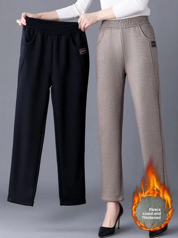 

Thiened Fce Women's Casual Trousers Autumn Winter New Sle Mid-aged Mom Pants Long Pants Faion Loose pe Polyester F...
