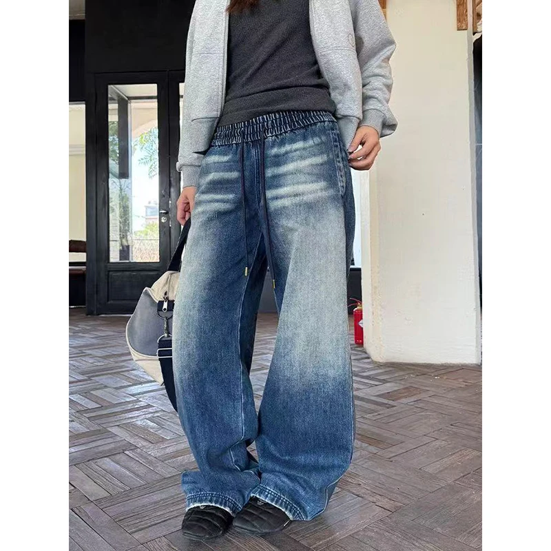 

Y2k Women's Blue Cargo Jeans Harajuku Baggy Denim Trousers Vintage Wide Jeans Long Pants Japanese 2000s Style Oversize Clothes