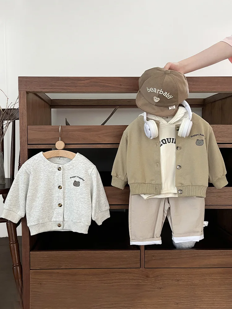 2024 Autumn New Baby Long Sleeve Casual Coat Cartoon Print Boys Cotton Jacket Infant Girls Sweatshirt Cardigan Kids Clothes