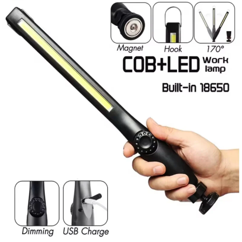 

New COB LED Flashlight Magnetic Work Light USB Rechargeable Torch Hook Portable Lantern Inspection Light Camping Car Repair Lamp