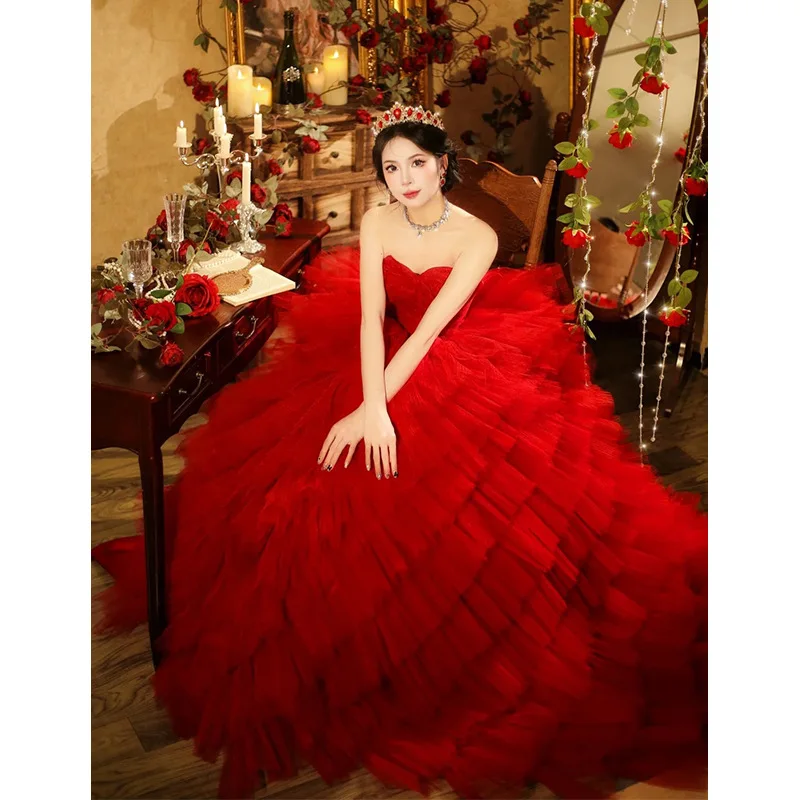 

Light Wedding Dress Strapless Dress Sleeveless Colored Gauze Dress Travel Photography Cake Skirt Fluffy Skirt Customized