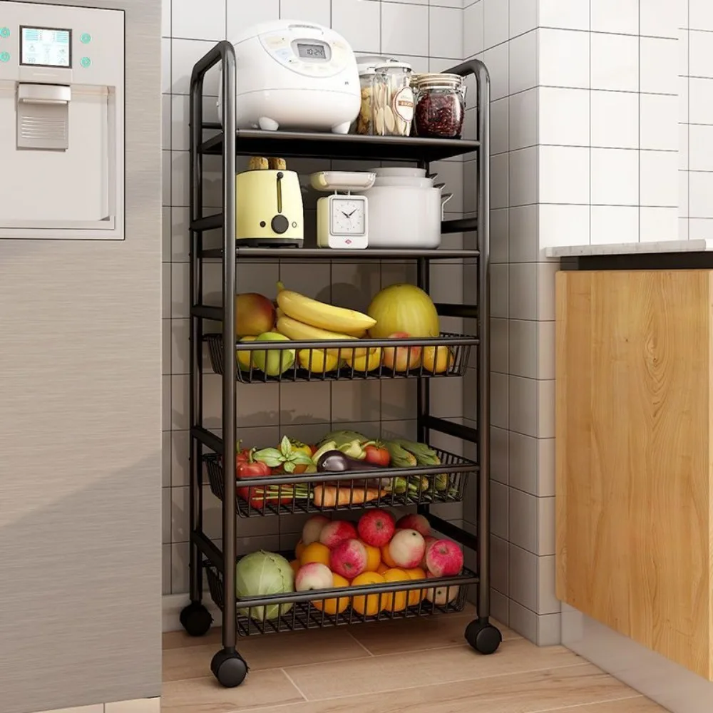 CANBOUN Kitchen With Wheel Storage Rack Floor Standing Multi-storey Shelf Multifunctional Microwave Oven Vegetable Basket Storag