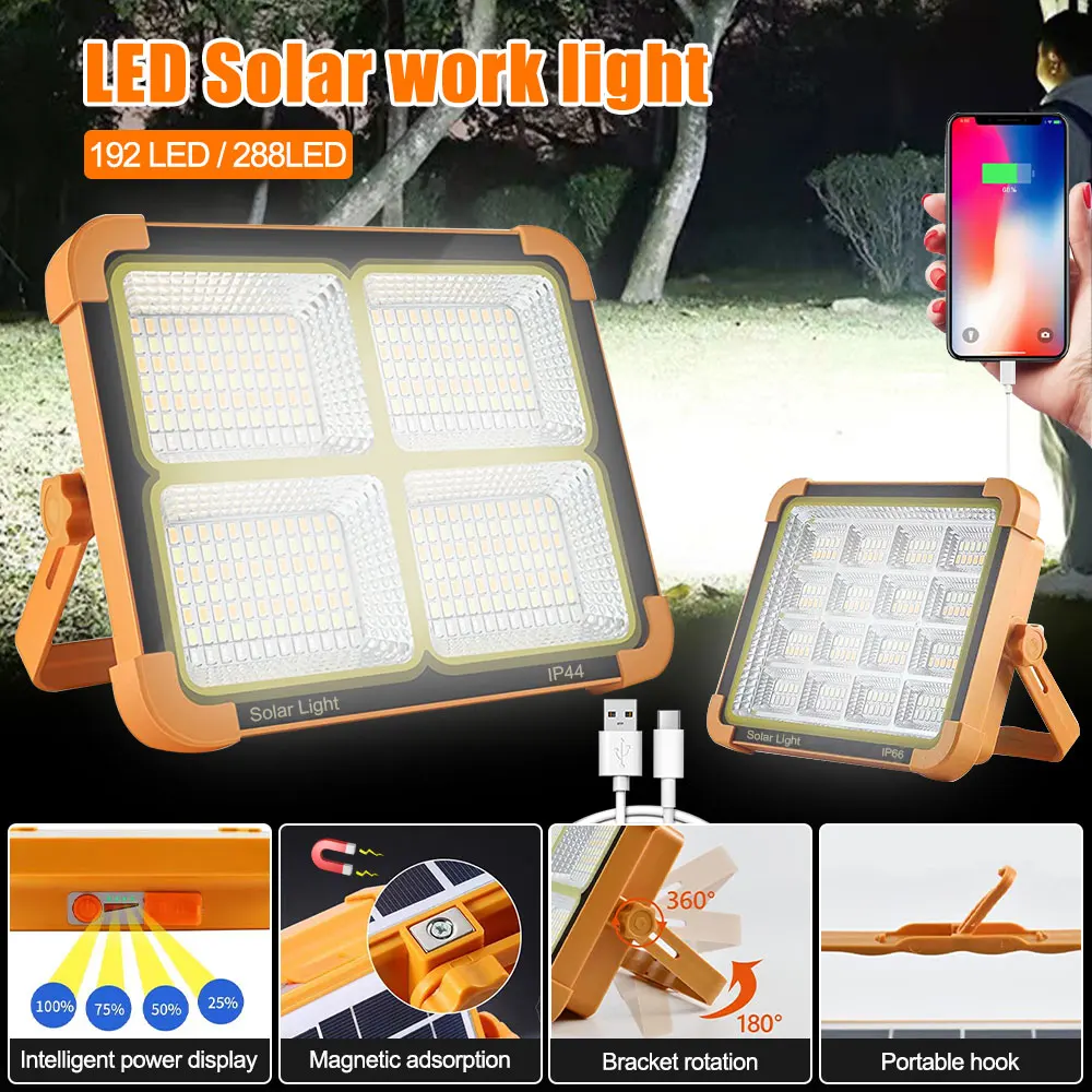 屋外ledソーラーフラッドライト192-led-336ledライトusb充電式緊急作業用ハンドル付き照明