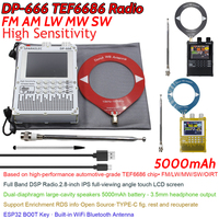 DP-666 TEF6686 High Sensitivity Full Band FM AM Short Wave Radio with Circle Antenna Touch Pen 2.8 inch IPS LCD Screen DSP Radio