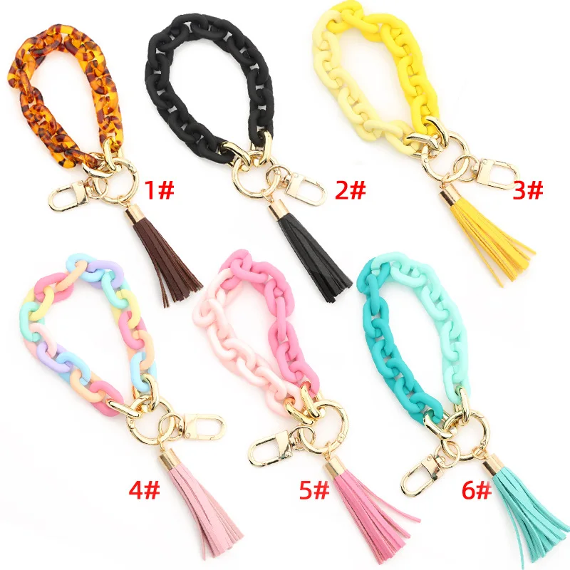 Acrylic Link Keychain Chainlink Wristlet Key Chain Bracelets Bangle Key Ring Link with Tassel 2022 New Trendy Gift for Her