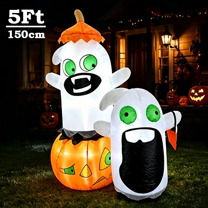 5Ft Halloween Inflatable Decorative LED Lights Pumpkin Ghost Combination Air Model Outdoor Party Atmosphere Yard Garden Props