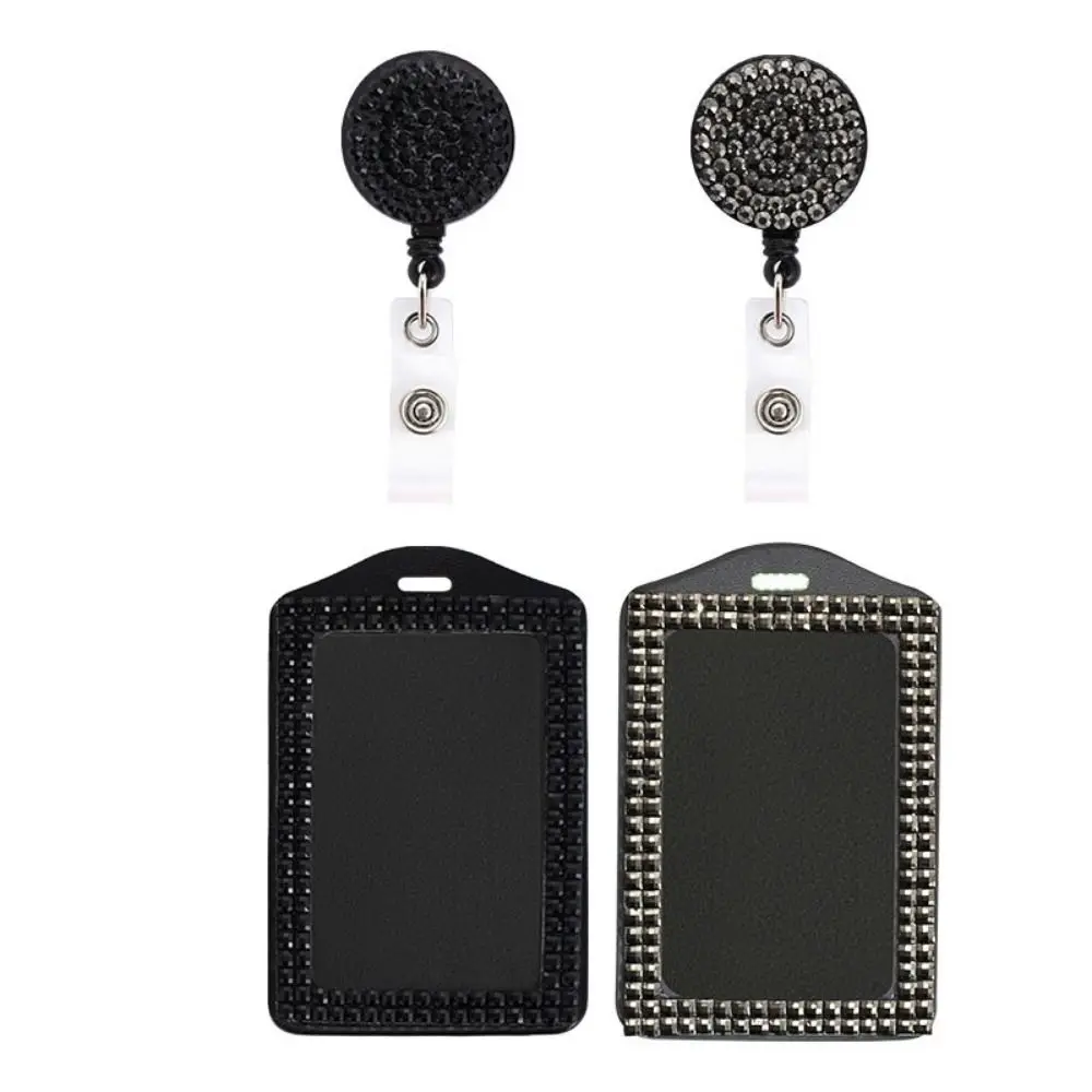 

Bling ID Holder with Lanyard Retractable Lanyard Rhinestone Decorated Retractable Badge Holder Easy Pull Buckle Elegant Design