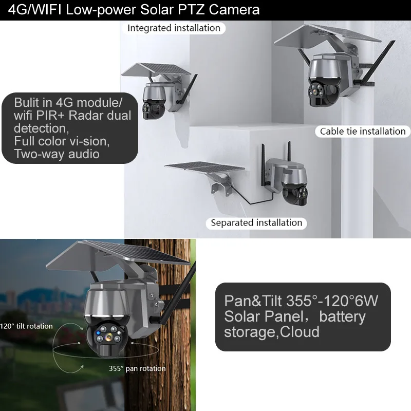 4MPOutdoor CCTV Alimentatore Wireless4G PTZwifiCamera Pannello Monitor