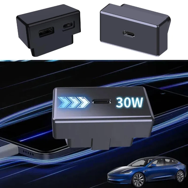 

Universal Hidden OBD Charger USB 18W Type-C PD30W OBC Docking Station Fast Charger for Tesla Model Y/3/X/S Car Accessories