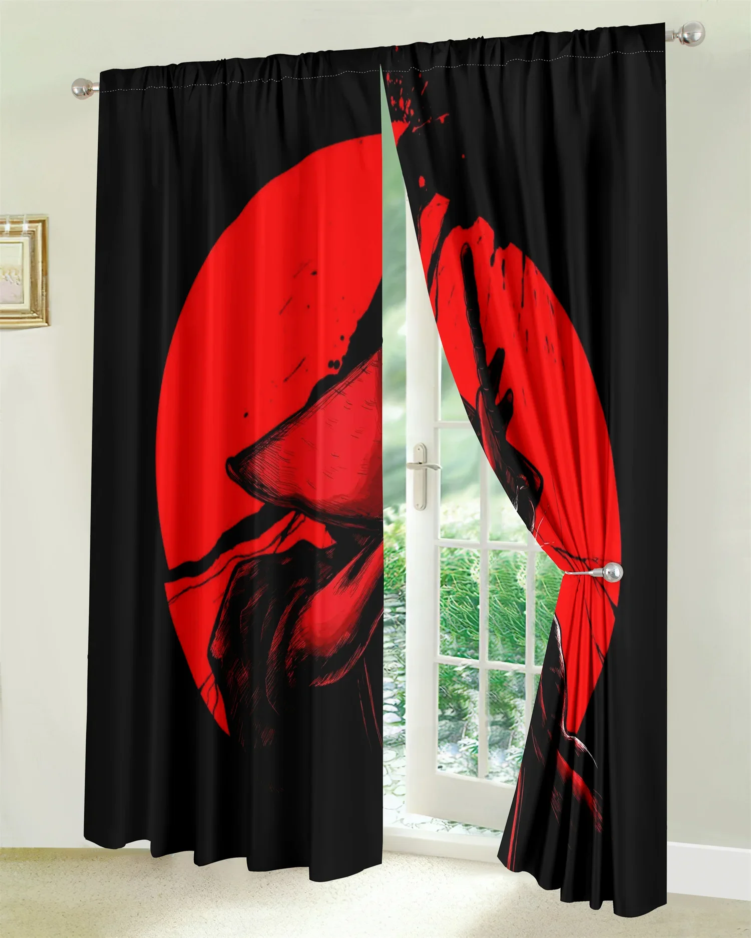 Imagem -06 - Japonês Samurai Sun Janela Cortinas Cortinas Filtragem Luz Black Raven Sala de Estar Quarto Decoração da Cozinha Pcs