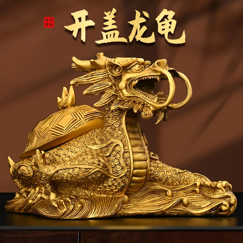 Pure Copper Dragon Decoration Gossip Open Cover Dragon Home Office Chinese Ornament Recruitment Dragon-Head Tortoise