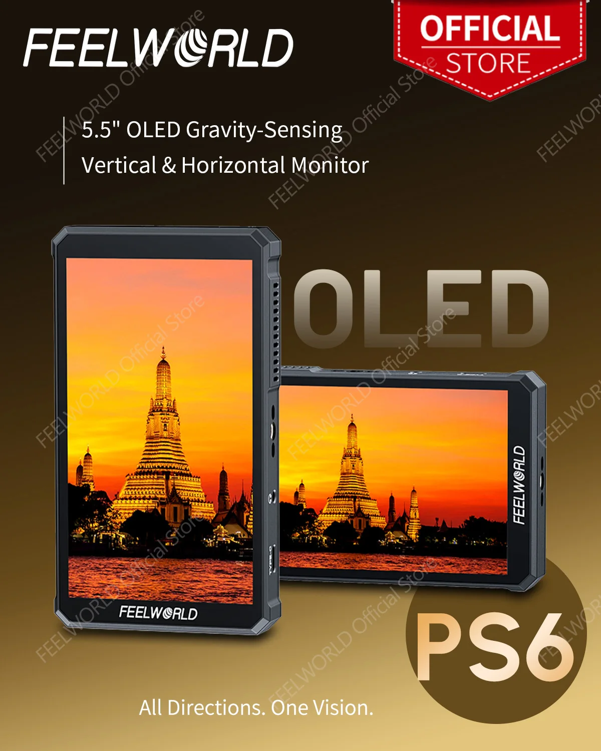 FEELWORLD  5.5 Inch OLED Vertical Horizontal Camera Field Video Monitor Touch Screen 4K HDMI  PS6 for Gimbal RIg Youtube