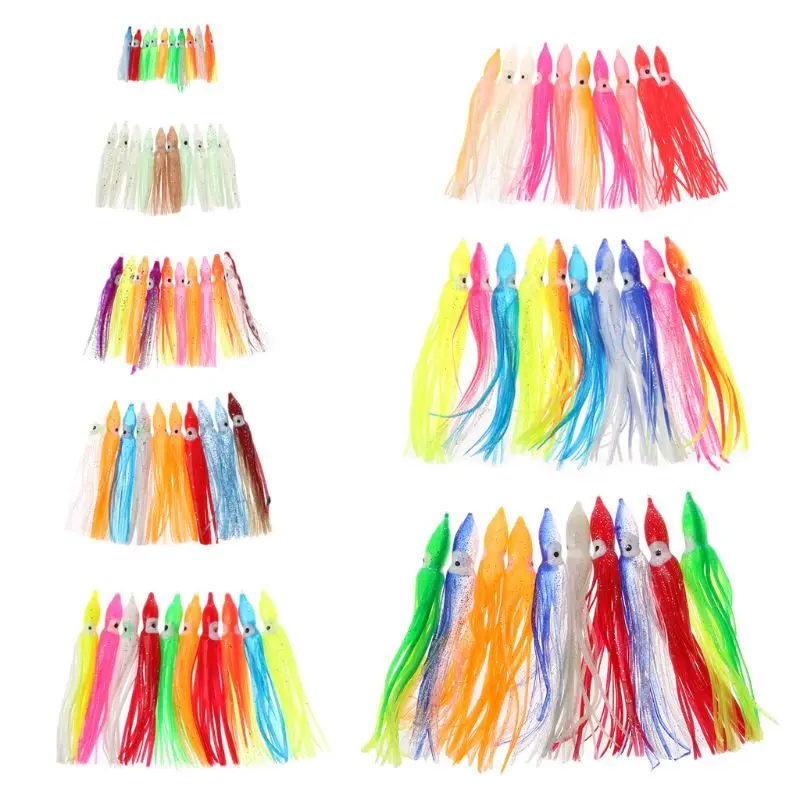 10Pcs Plastic Fishing Lures Squid Skirt Trolling Octopus Soft Lure Artificial Bait Carp Fishing Accessories Rockfishing Wobblers