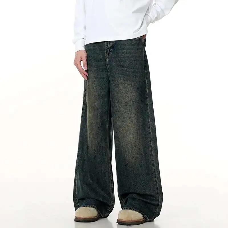 Stil Männer Amerikanische Jeans Gewaschen Abgenutzt Lose Fit Breite Bein Männliche Denim Hosen Sommer Neue Stilvolle Vintage Hosen KXD1