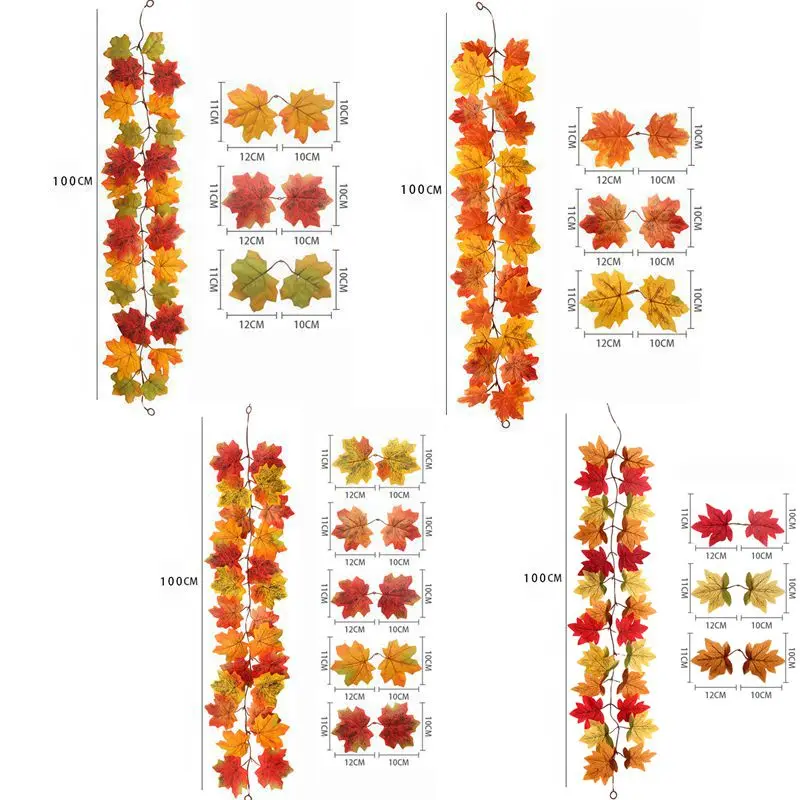 1/2 Stück Herbstkränze, 100 cm, hängende Seidenkränze, künstliche Herbstblattkränze, Thanksgiving-Weihnachtsdekoration, Heimdekoration für den Kamin – Detail 2