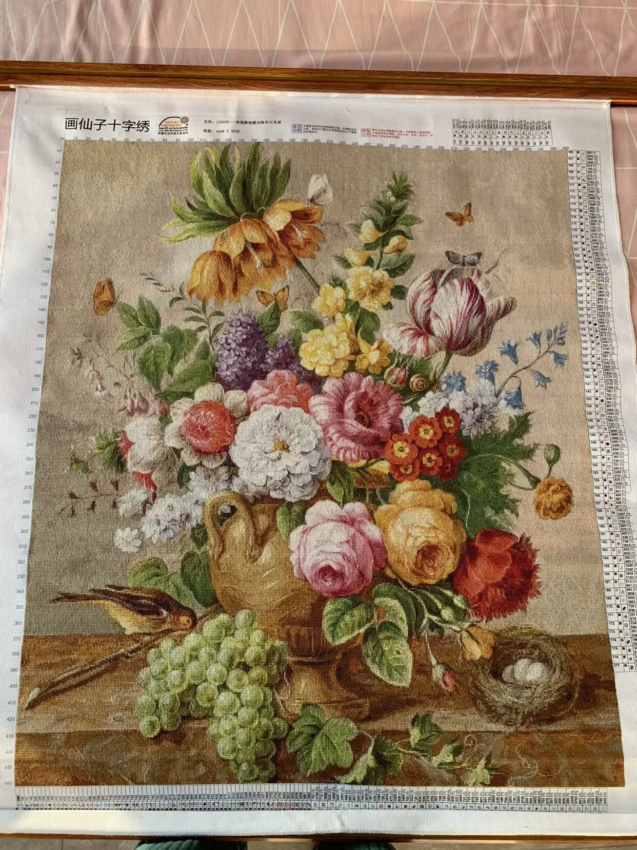 [ZZ0595---Oil painting still life butterfly bottle flower and bird s nest] Stamped Cross Stitch Kit 14CT 16CT Pre Printed Canvas