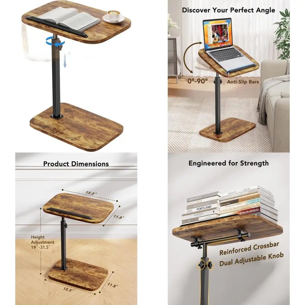 

Adjustable Swivel TV Tray with Tilt, Sturdy Anti-Slip Couch Table, Space-Saving Bed and Eating Table
