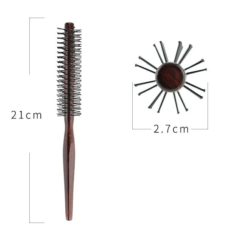 Mini brosse à cheveux ronde en nylon avec manche en bois, peigne à rouleau, coiffure bouclée, utilisation pour cheveux fins ou courts, hommes et femmes