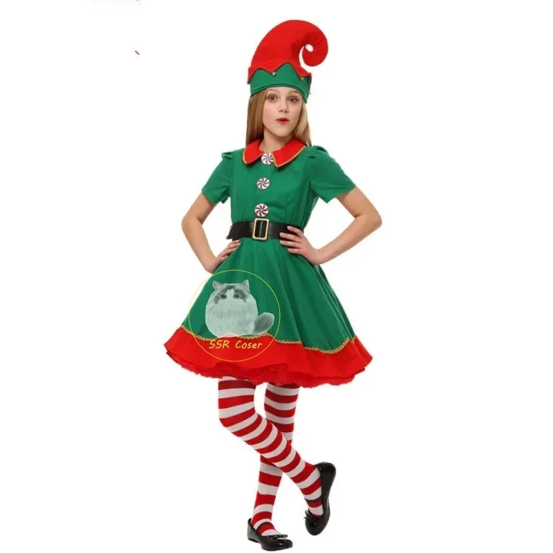 Kinder Weihnachtself Cosplay Kostüme Jungen und Mädchen Erwachsene Elf Cos Tanzparty Weihnachtskostüme Halloween Anzüge für Familie