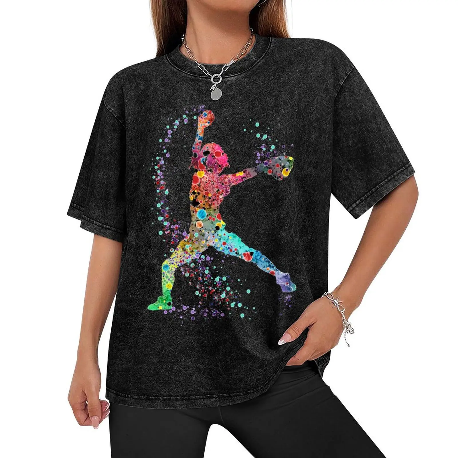 Girl Baseball Softball Pitcher Watercolor Painting Art Print T-Shirt boys animal print summer 2025 anime shirts men