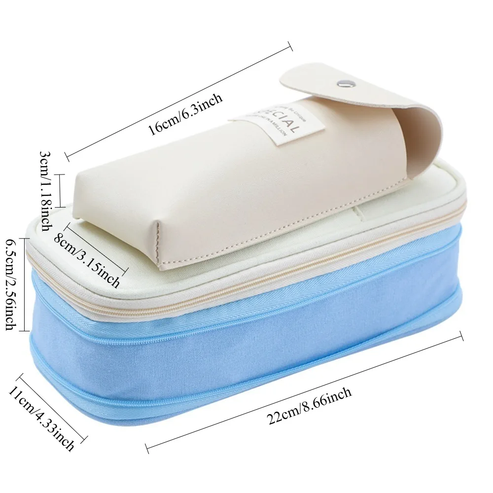 Large Capacity Macaron Color Block Stretch Canvas Pencil Bag Transformable Simple Pencil Case for Students Stationery