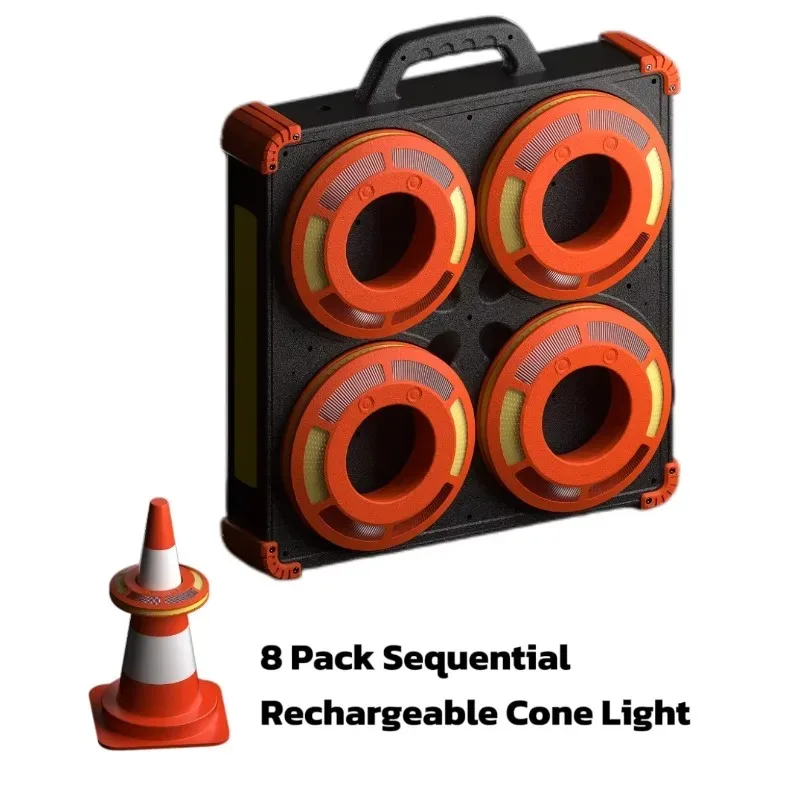 8 Pack Portable Road Cones with Traffic Emergency Flashing Barricade Flare Beacon Sequential Commander Light for Safety