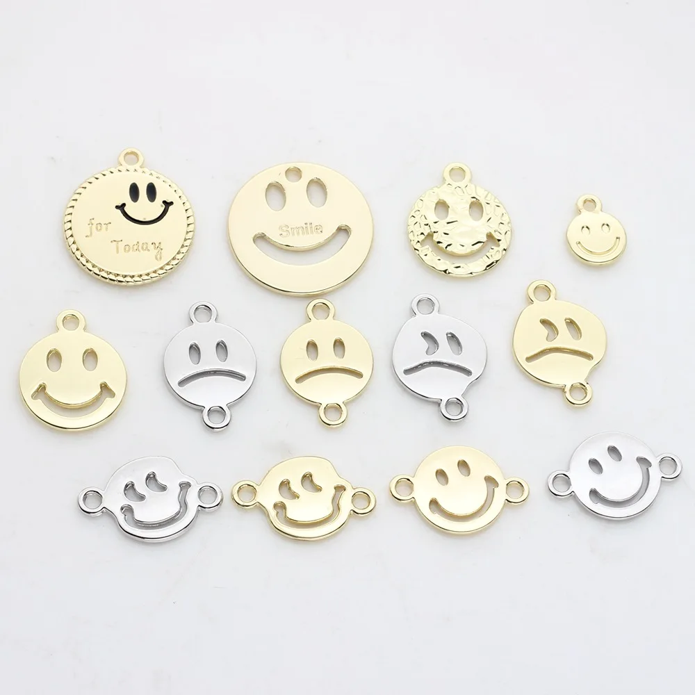 10Pcs Alloy Hollow Out Smile Face Shape Charms Earrings Necklaces DIY Jewelry Bracelet Making Craft Accessories