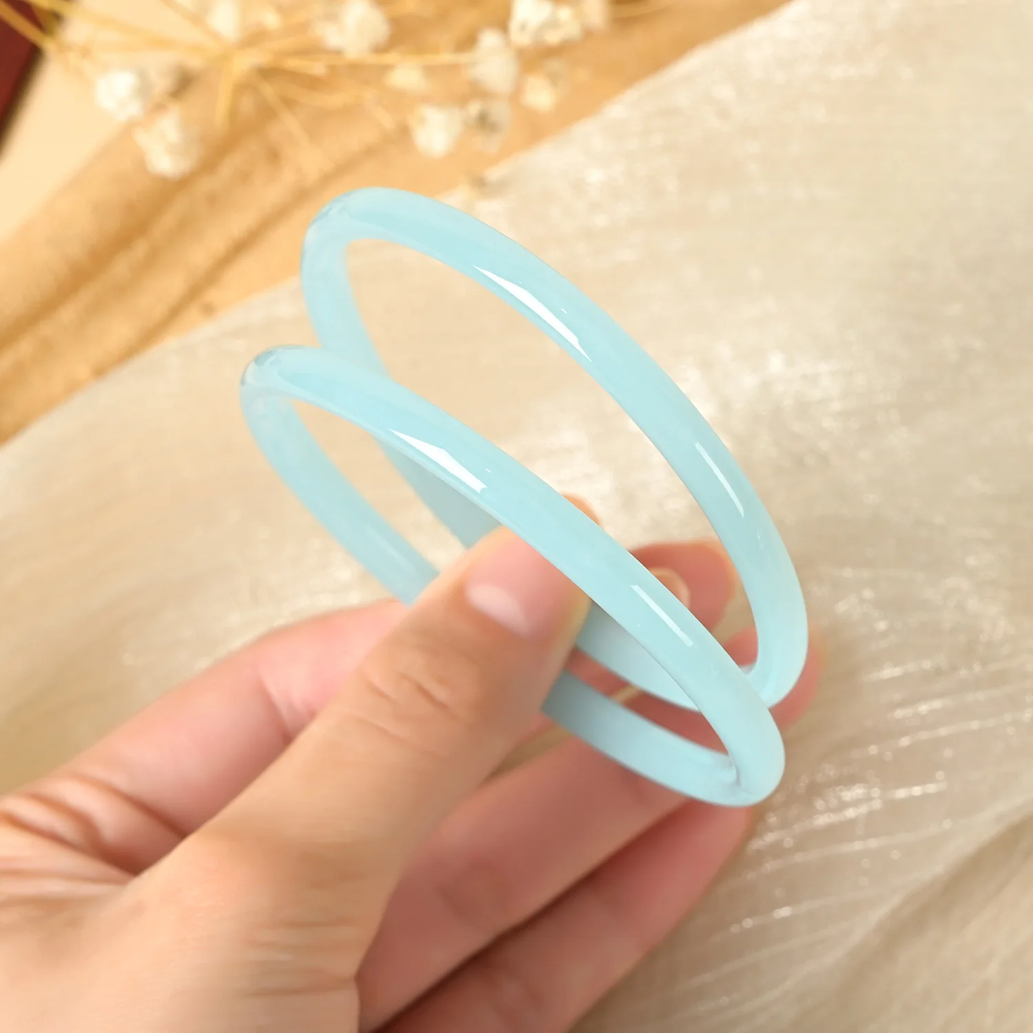 2Pcs/Set Solid Color Jingle Bangles Cute Retro Simple Glass Bracelet Exquisite Femme Fashion Women's Casual China Jewelry Gifts view 6