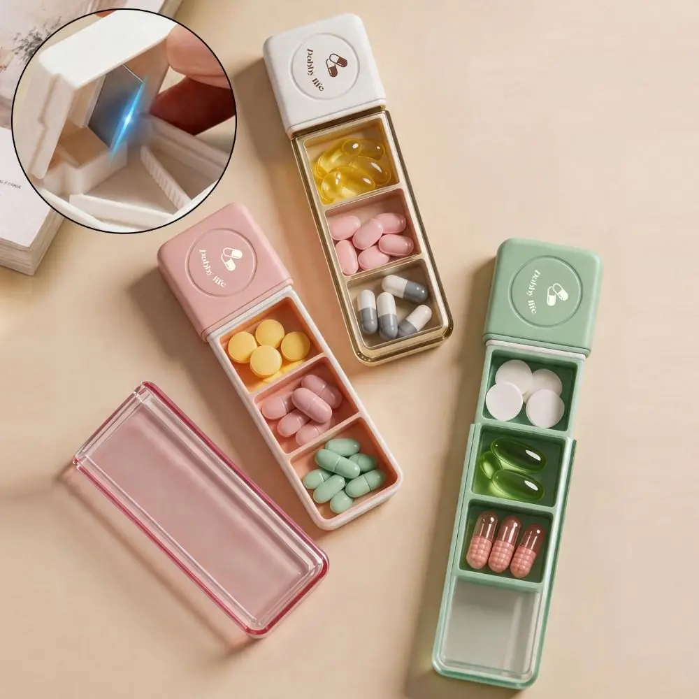 New 3 Compartment Pill Organizer 2-IN-1 with Pill Cutter Pill Box Splitters Portable Drug Tablet Organizer