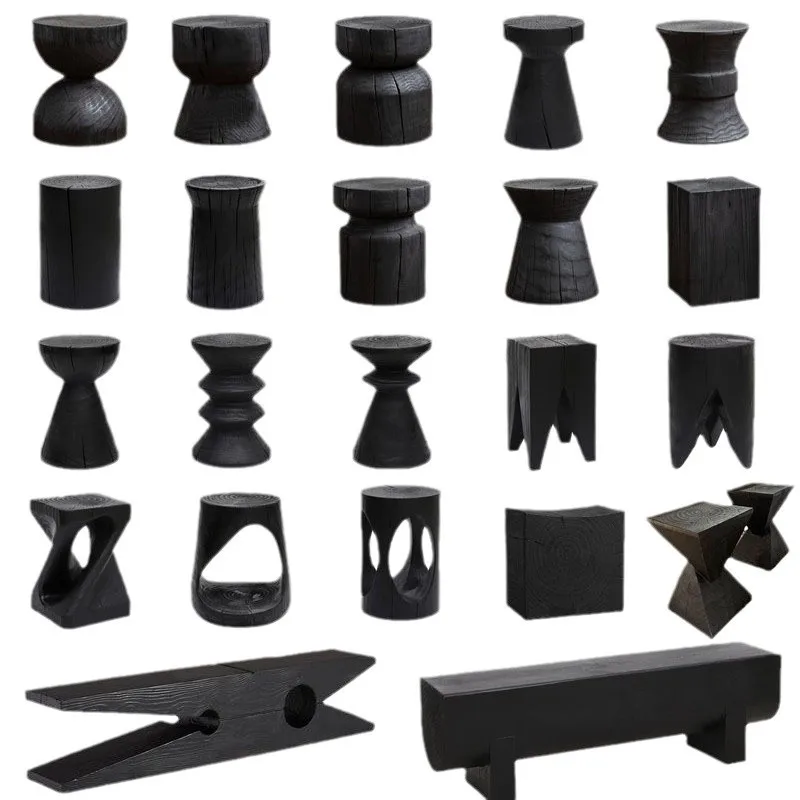 

Wabi Silent Wind Geometric Design Stump Log Edge Solid Wood Stump Coffee Table Carbonized Black