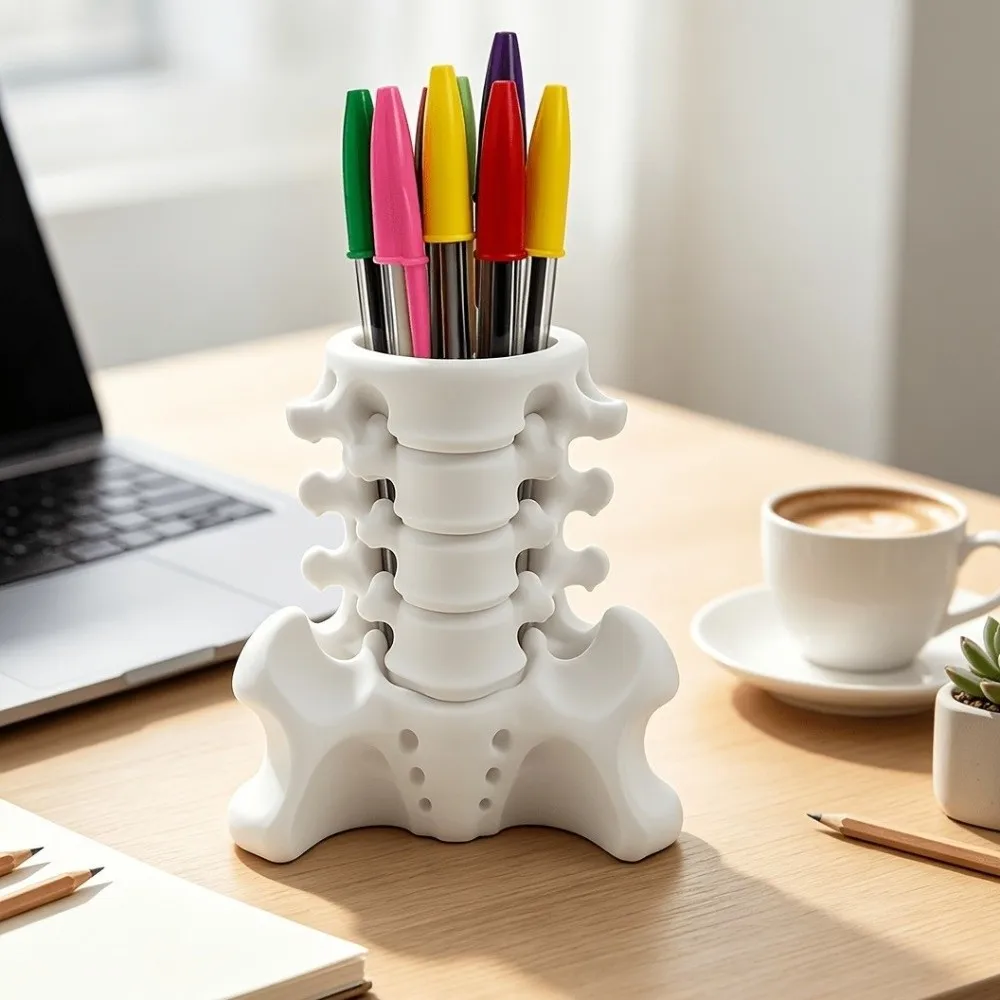 3D Printed Human Spine Pen Holder Sturdy Base Creative Pencil Organizer Spine Shaped Plastic Skeleton Stationery Pot Desk Decor