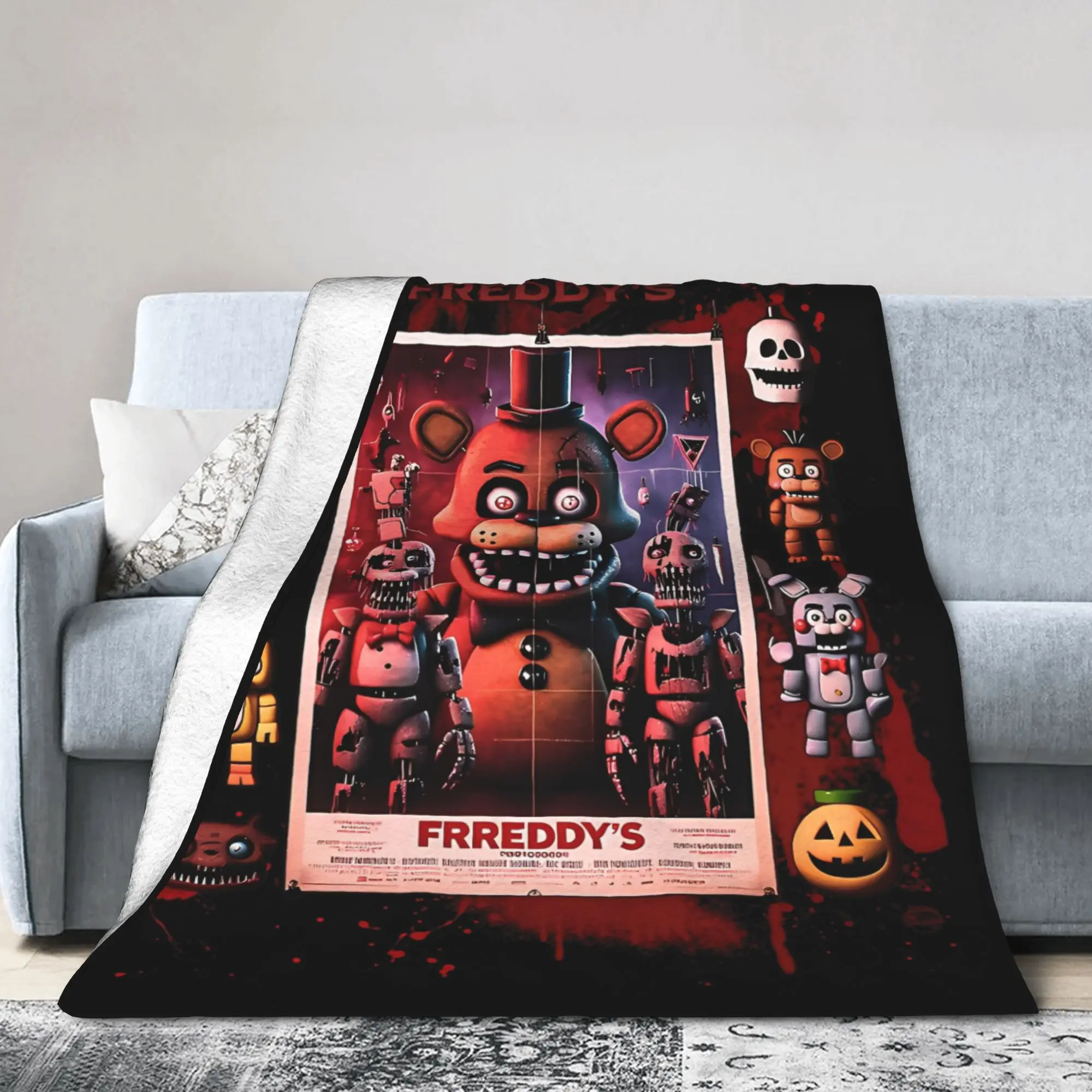 Halloween Five Nights Horror Game Blanket Velvet Printed   Multifunction Super Soft Throw Blanket for Bedding Couch Quilt