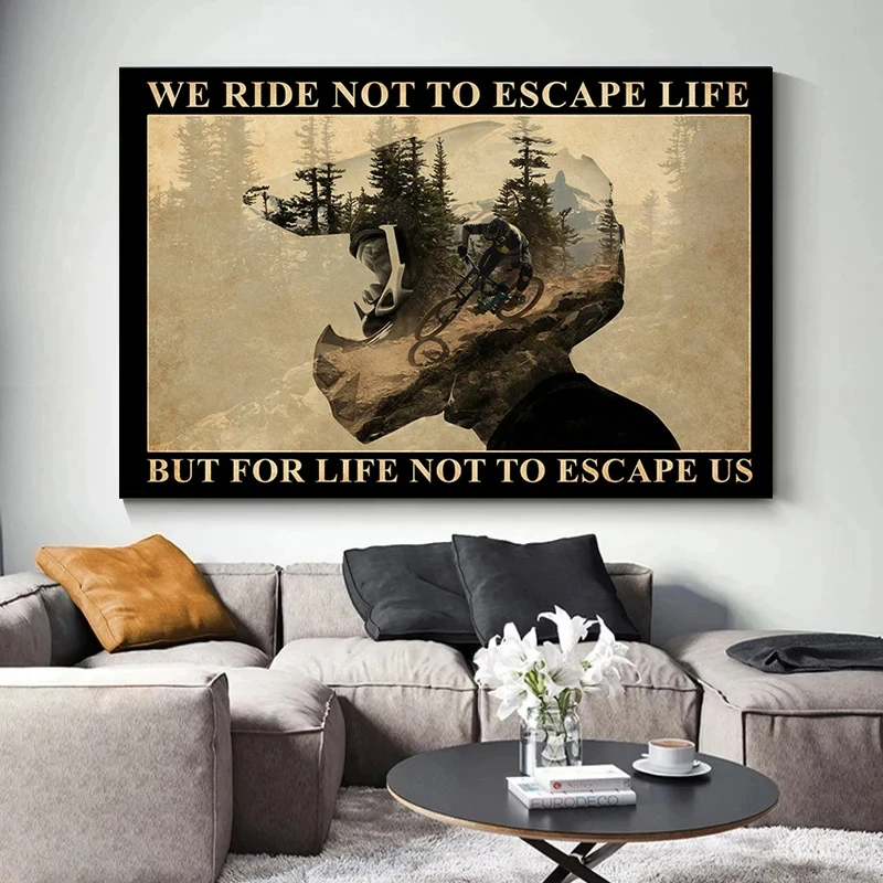 Vintage Poster Mountain Bike Mtb Ride To Escape Life Downhill Biking Wall Art Picture Print Cuadros Canvas Painting Home Decor