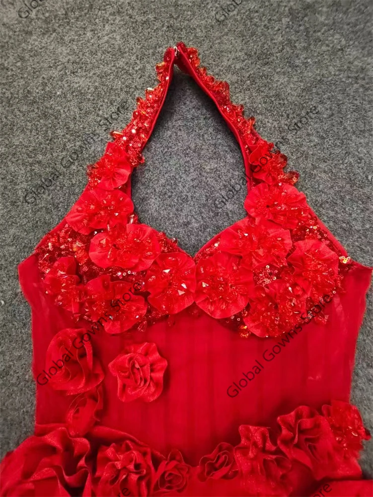 

Red Blossom Mini Dress Women Beaded Flowers Short Prom Party Dresses Sleeveless Charming Floral Mini Cocktail Dress Formal Gown