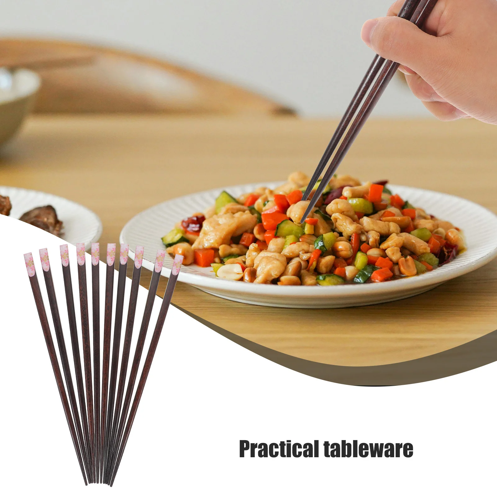 

5Pairs Wood Chopsticks Japanese Style Home Practical Printed Set Eco Friendly Reusable Tableware Chopsticks