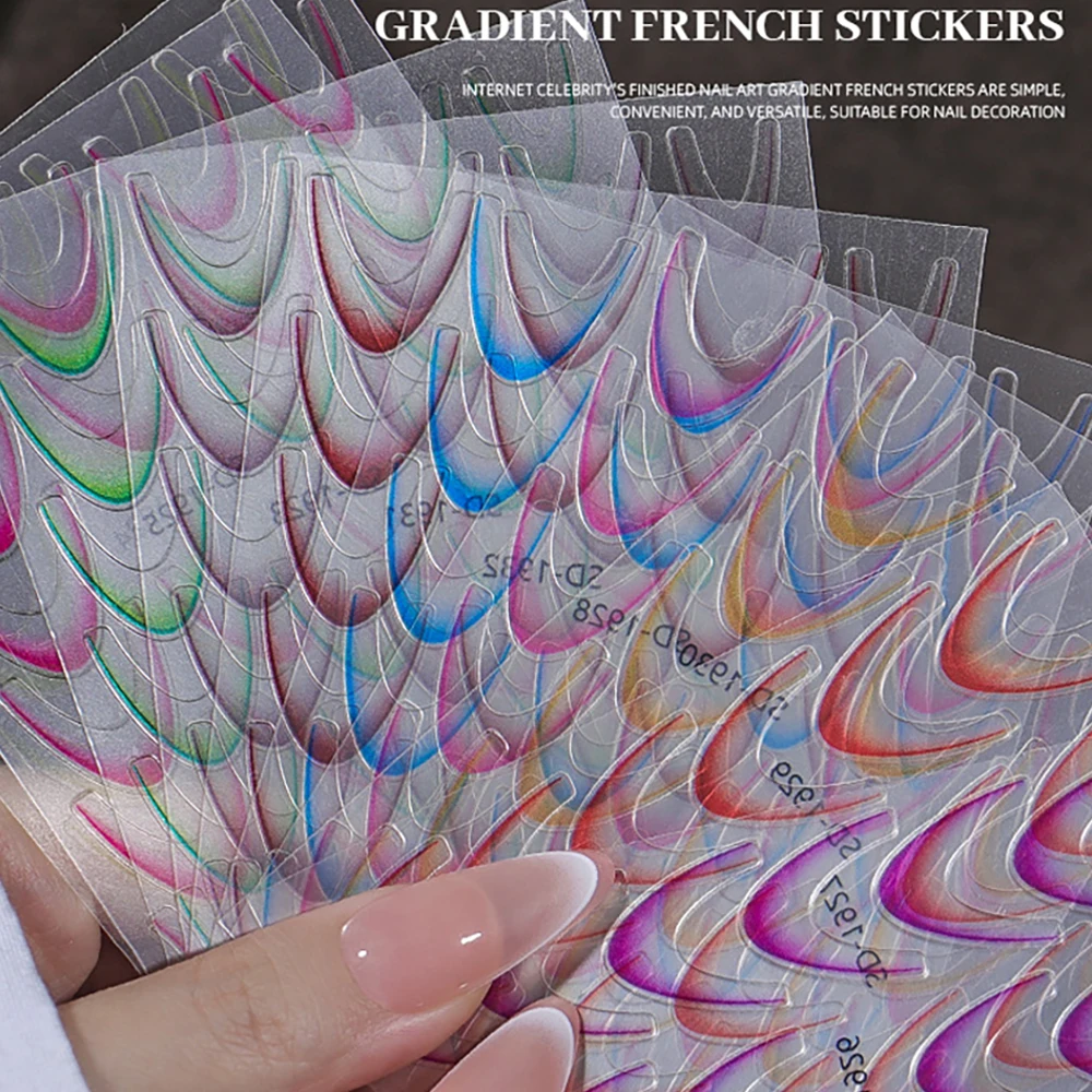 

1Pcs Gradient French Line Nail Art Stickers Colorful 3D Concise Manicure Art Diy Decals Gel Sliders Decorations Accessories