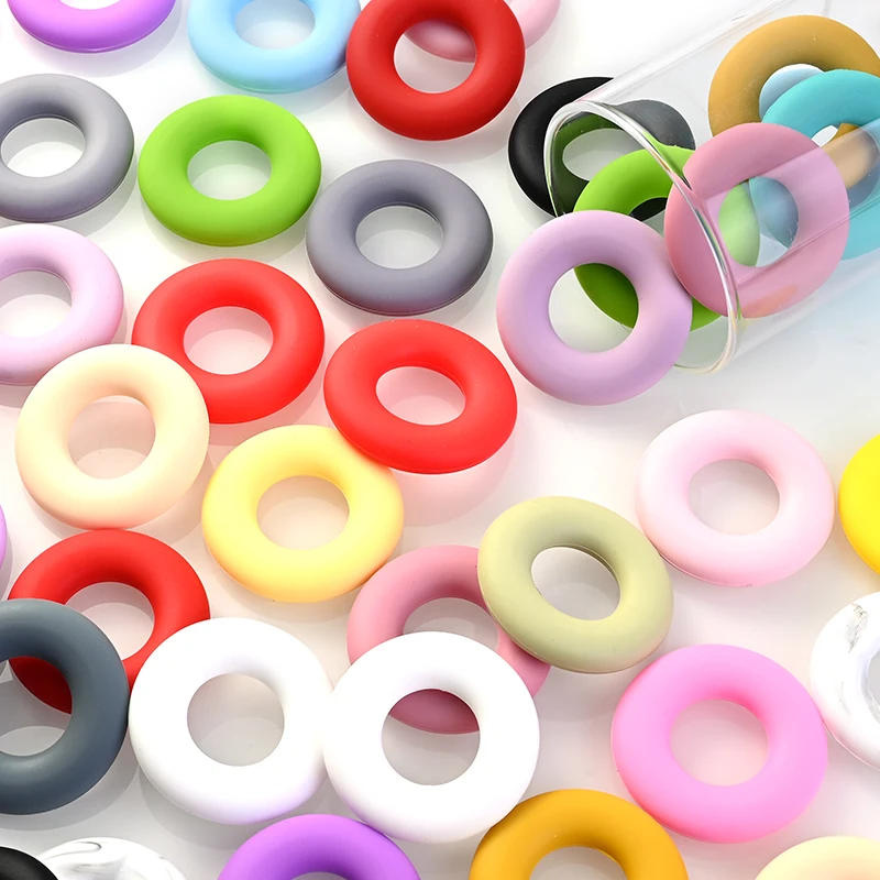 10Pcs 43mm Food Grade Baby Round Ring Colorful Silicone Teether Bead For Handmade Pacifier Chain Clip DIY Baby Bracelet Necklace