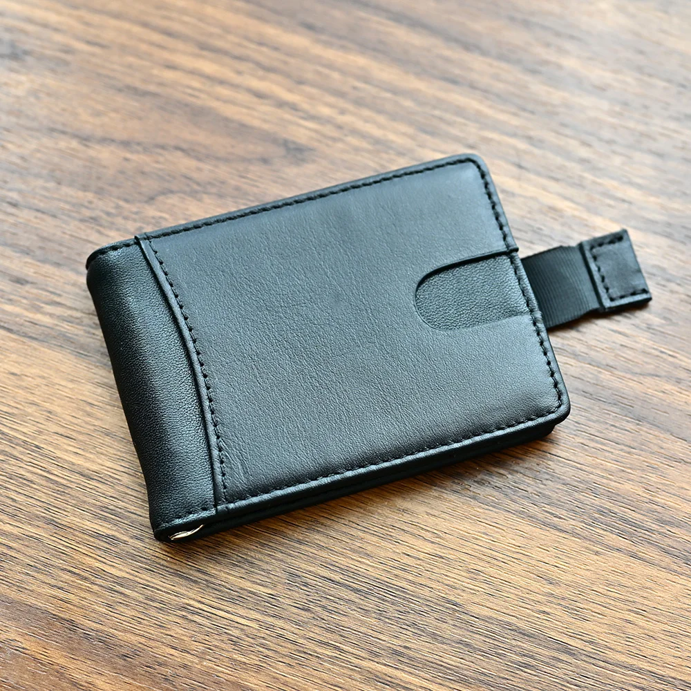 Money Clip Wallet Slim Bifold Minimalist Card Holder Vintage Top Grain Cowhide Front Pocket Purse with ID Window
