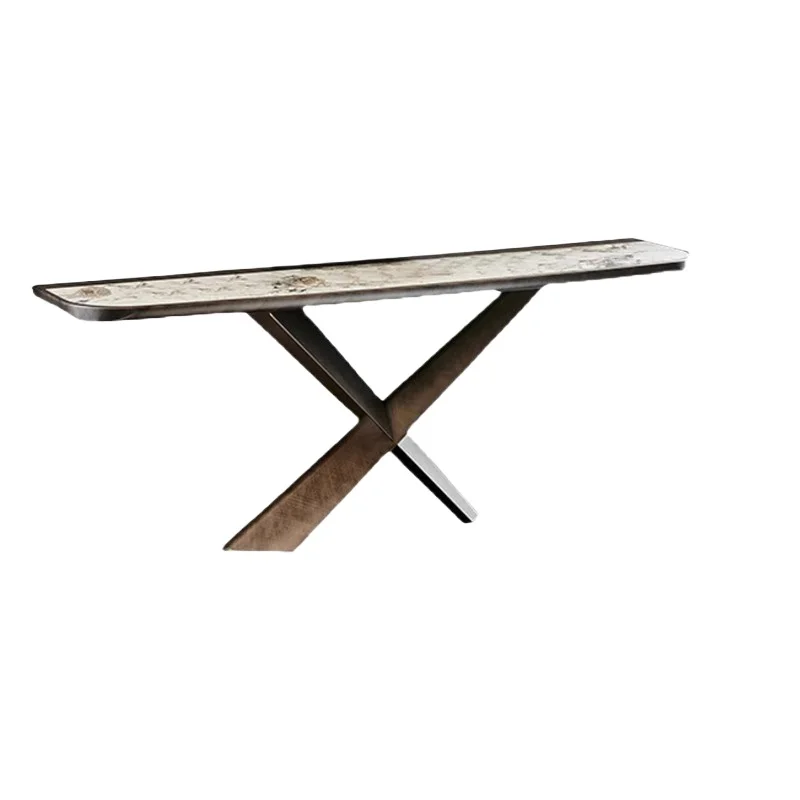 

Light luxury entrance table, end view table, rock slab countertop, stainless steel entrance cabinet against the wall