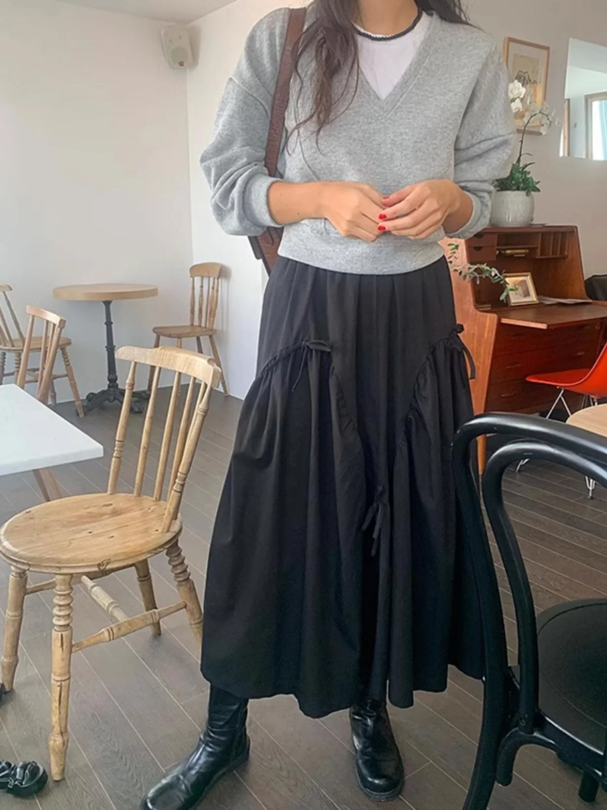 Jupe mi-longue trapèze blanche pour femmes, style coréen, ceinture, taille haute, couleur Pure, jupe longue pour les déplacements
