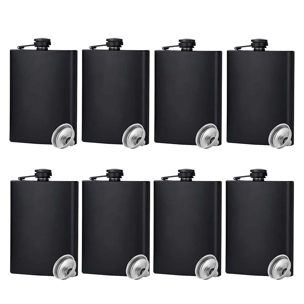 

Hip Flask for Liquor Matte Black Stainless Steel Leakproof with Funnel ,6/78 Oz, Set of 8